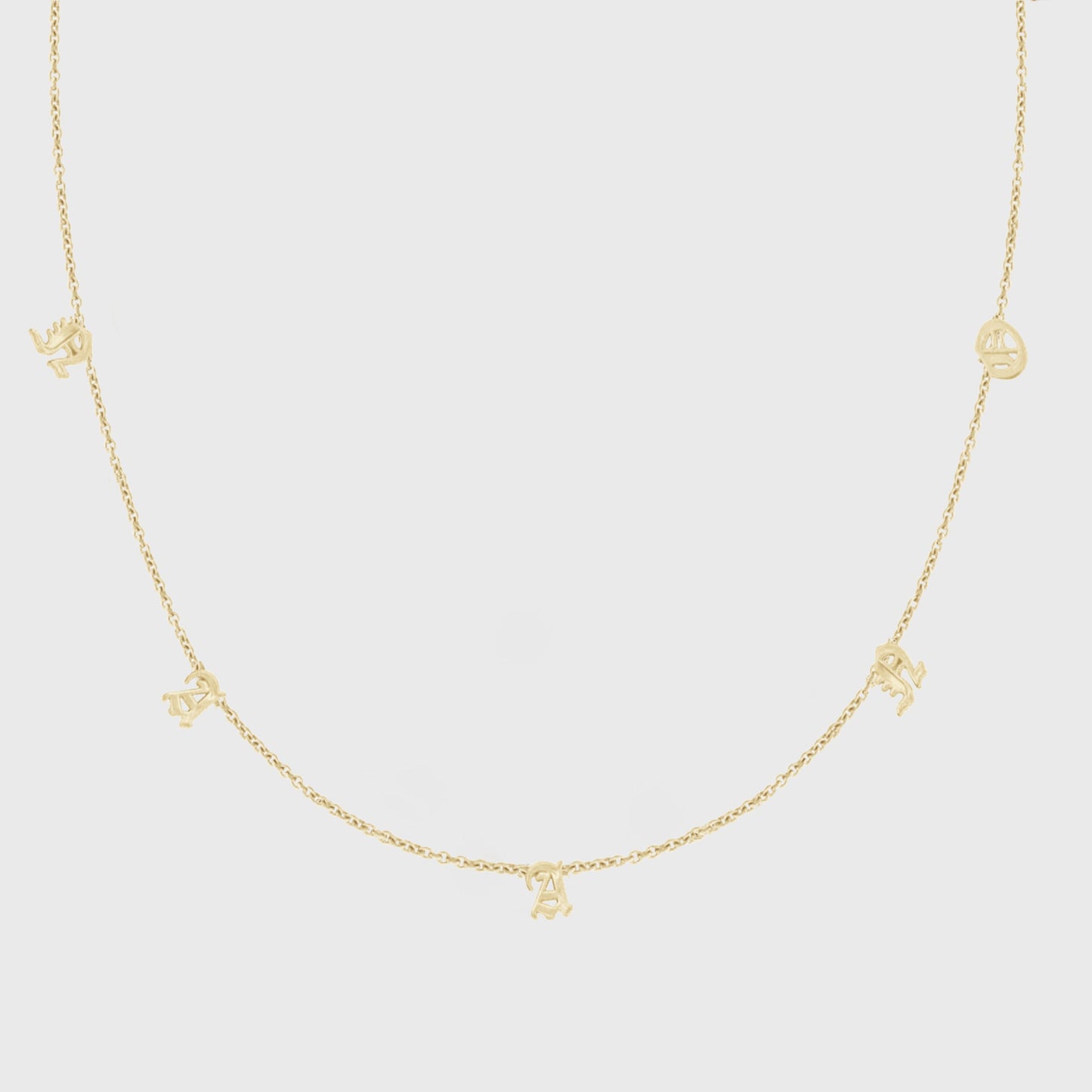 Dainty Old English Initials Necklace in 14k Gold