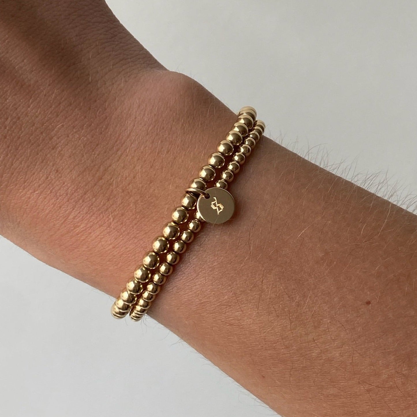 Double Stack Old English Initial Bracelet Set