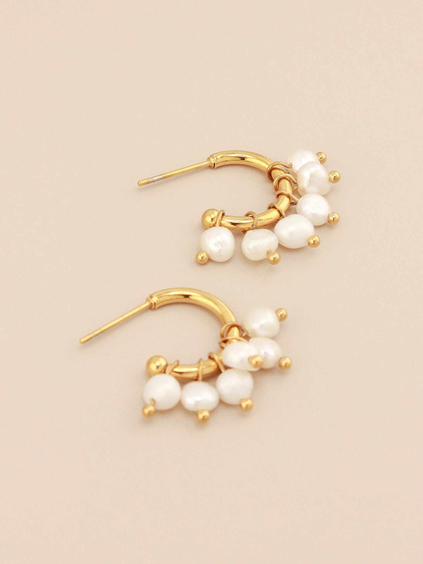 Mini Pearl Dangle Hoop Earrings