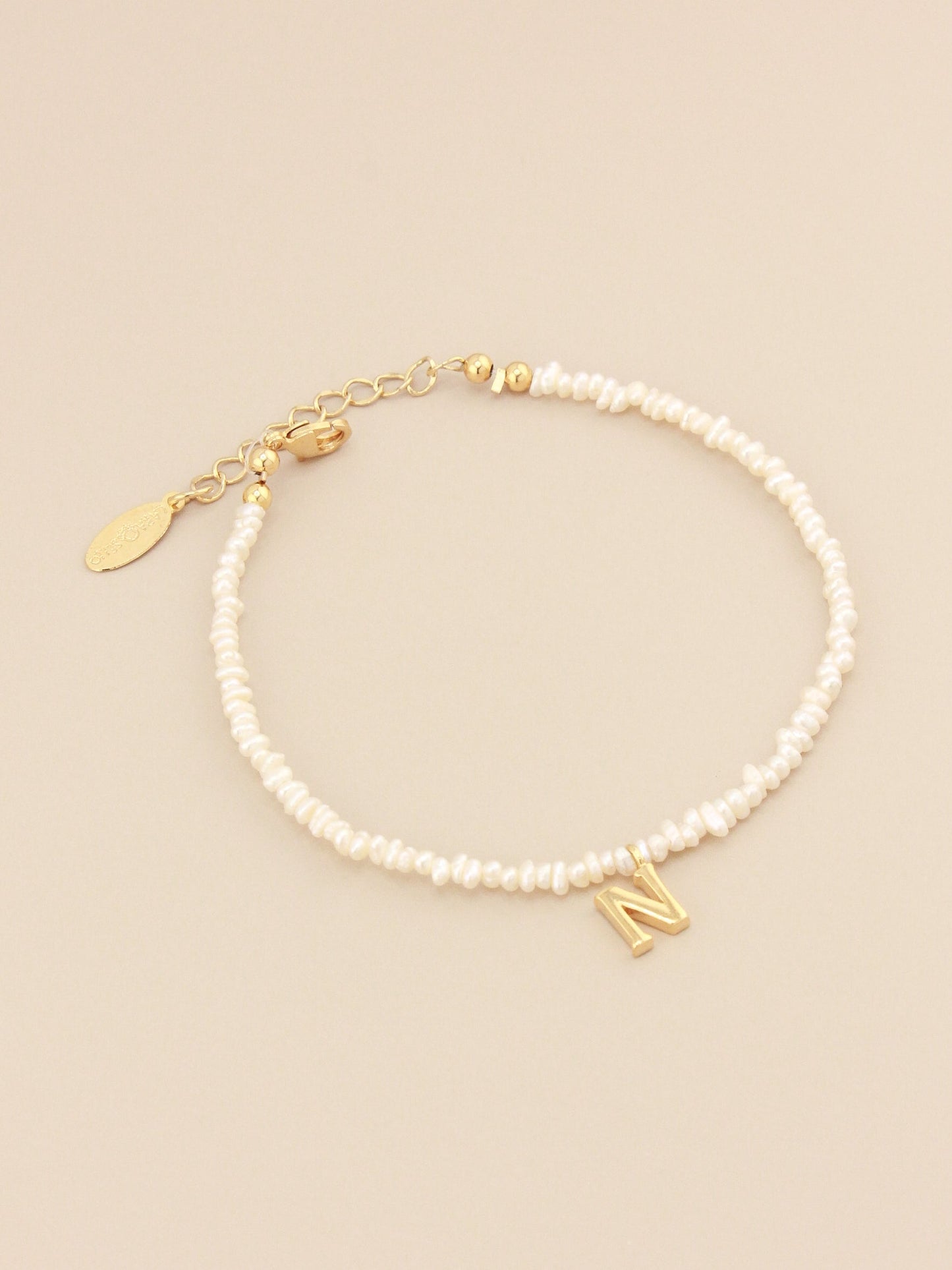 Delicate Initial Bracelet with Dainty Pearls