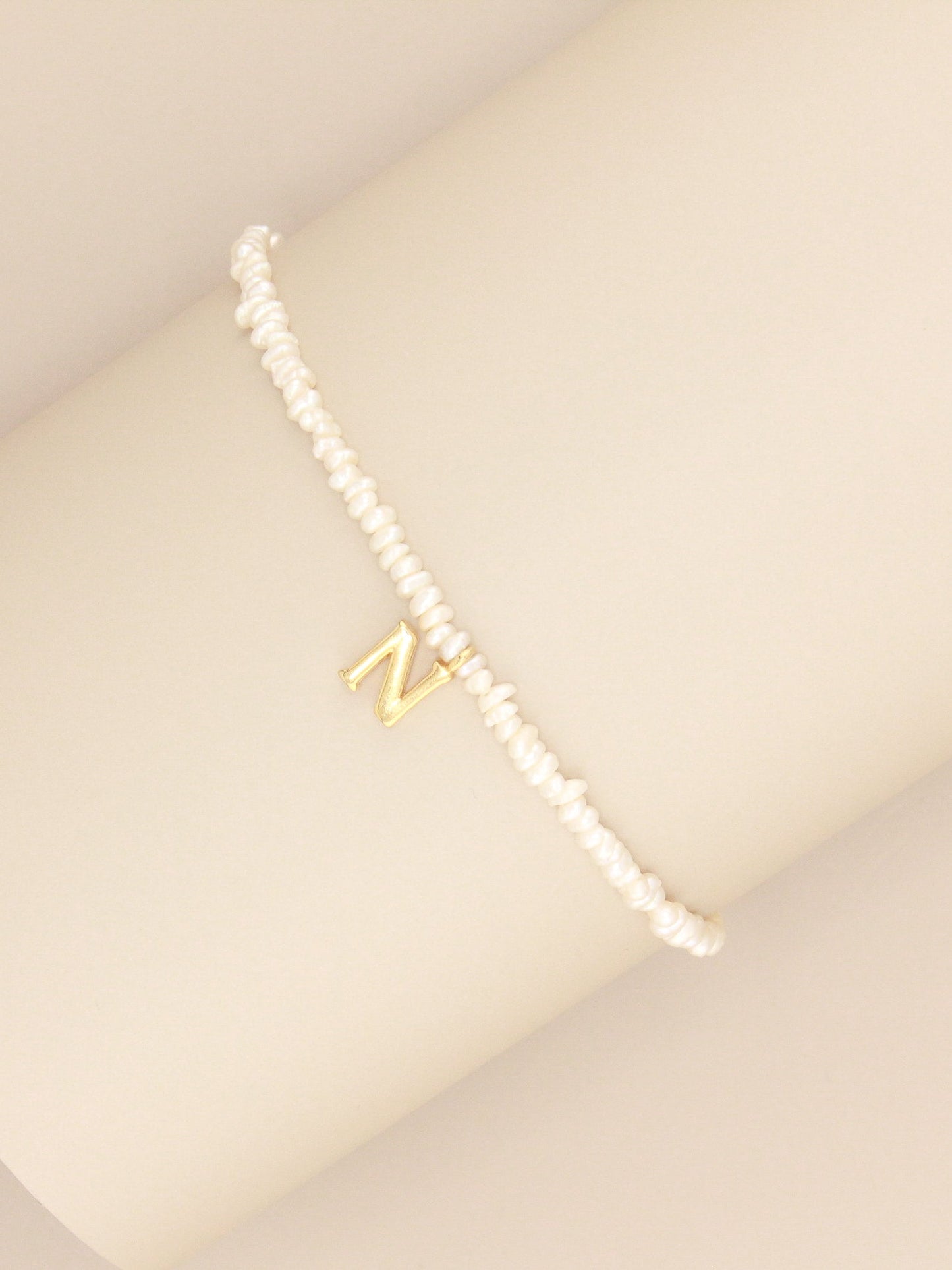 Delicate Initial Bracelet with Dainty Pearls