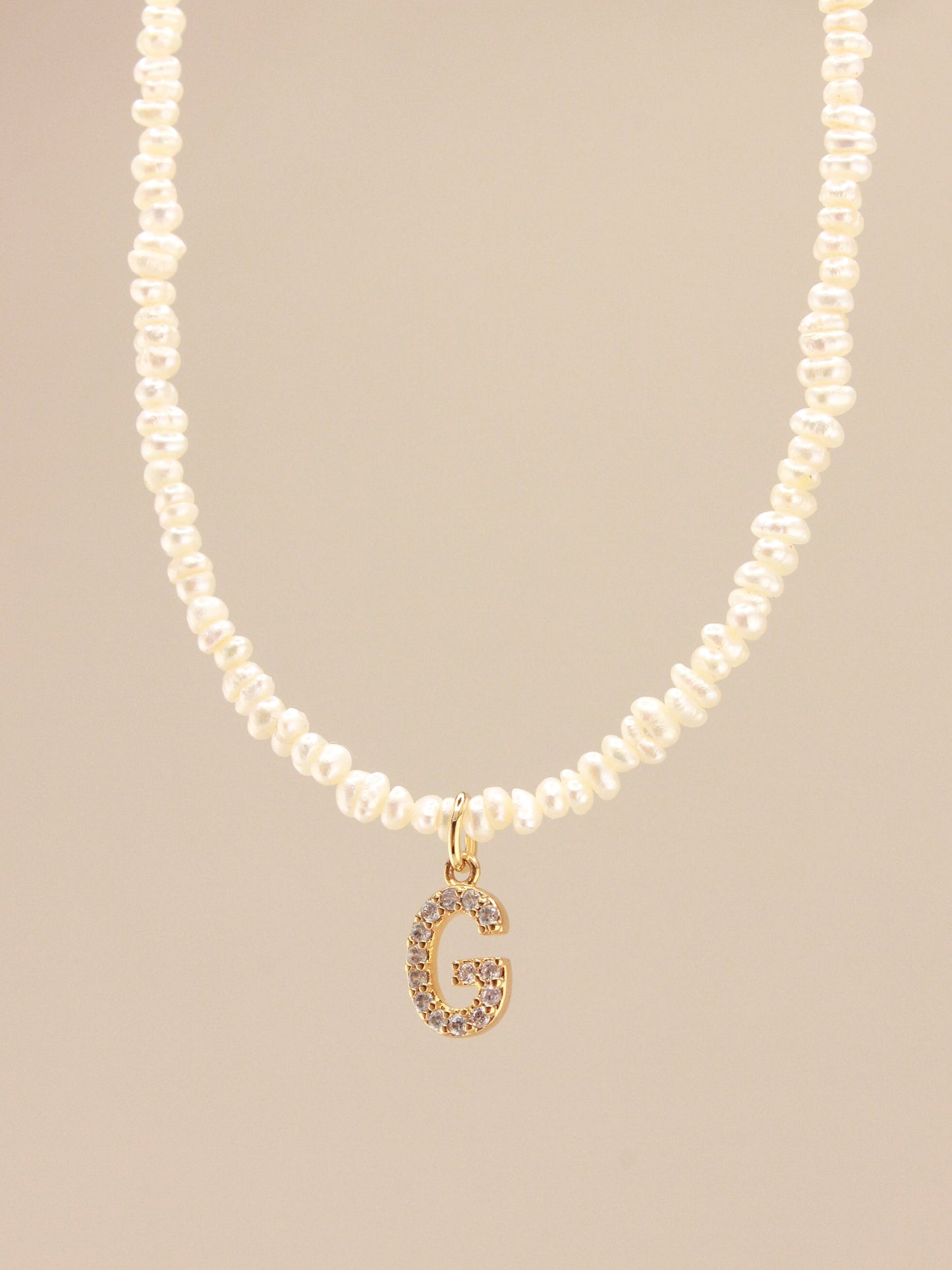 Pave Pearl Choker Necklace with Initial