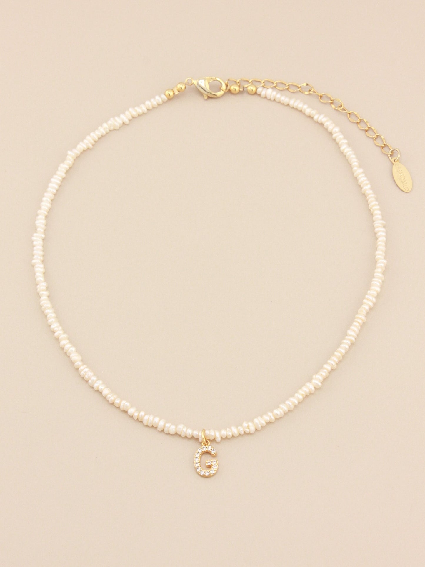 Pave Pearl Choker Necklace with Initial