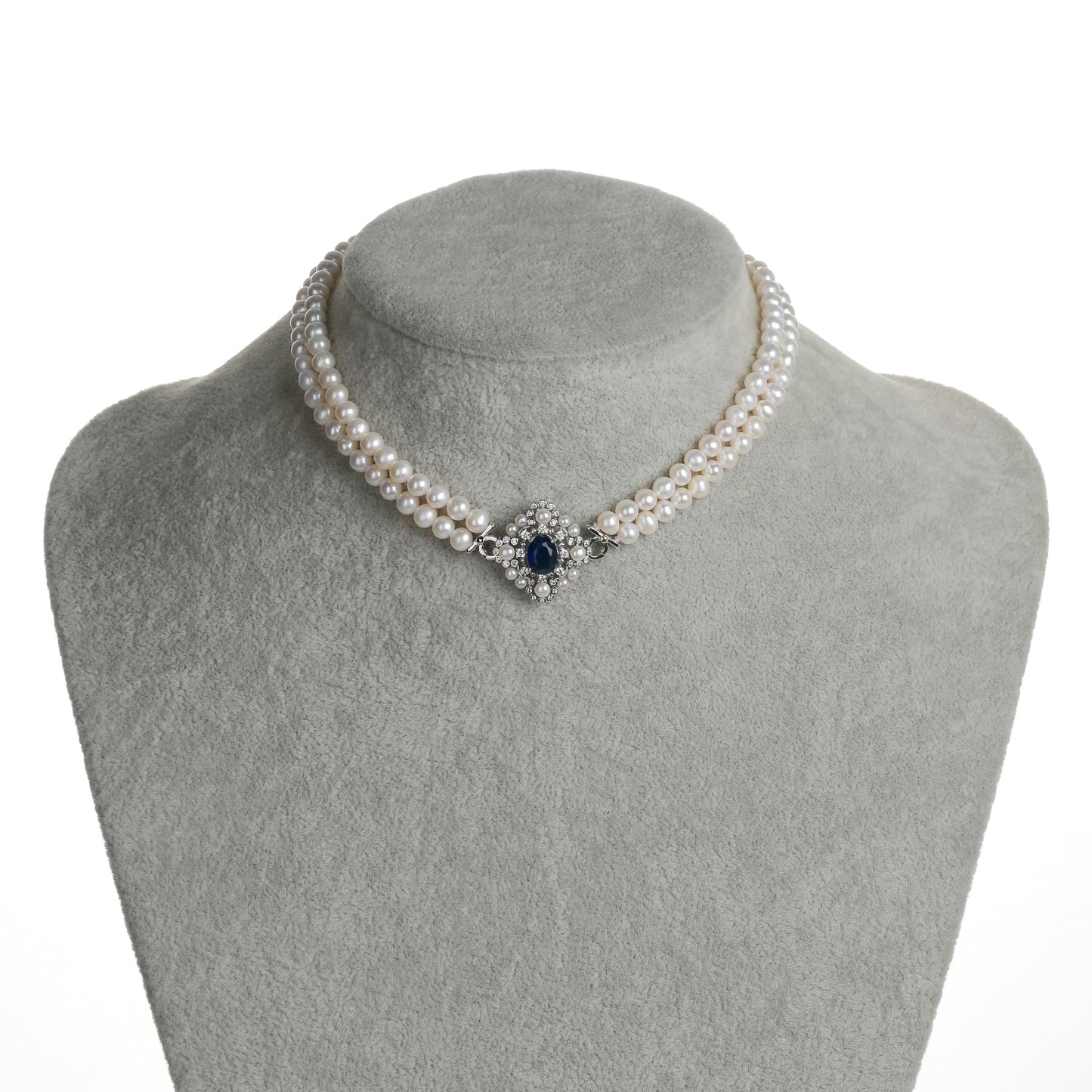 Double Layer Pearl and Sapphire Choker Necklace