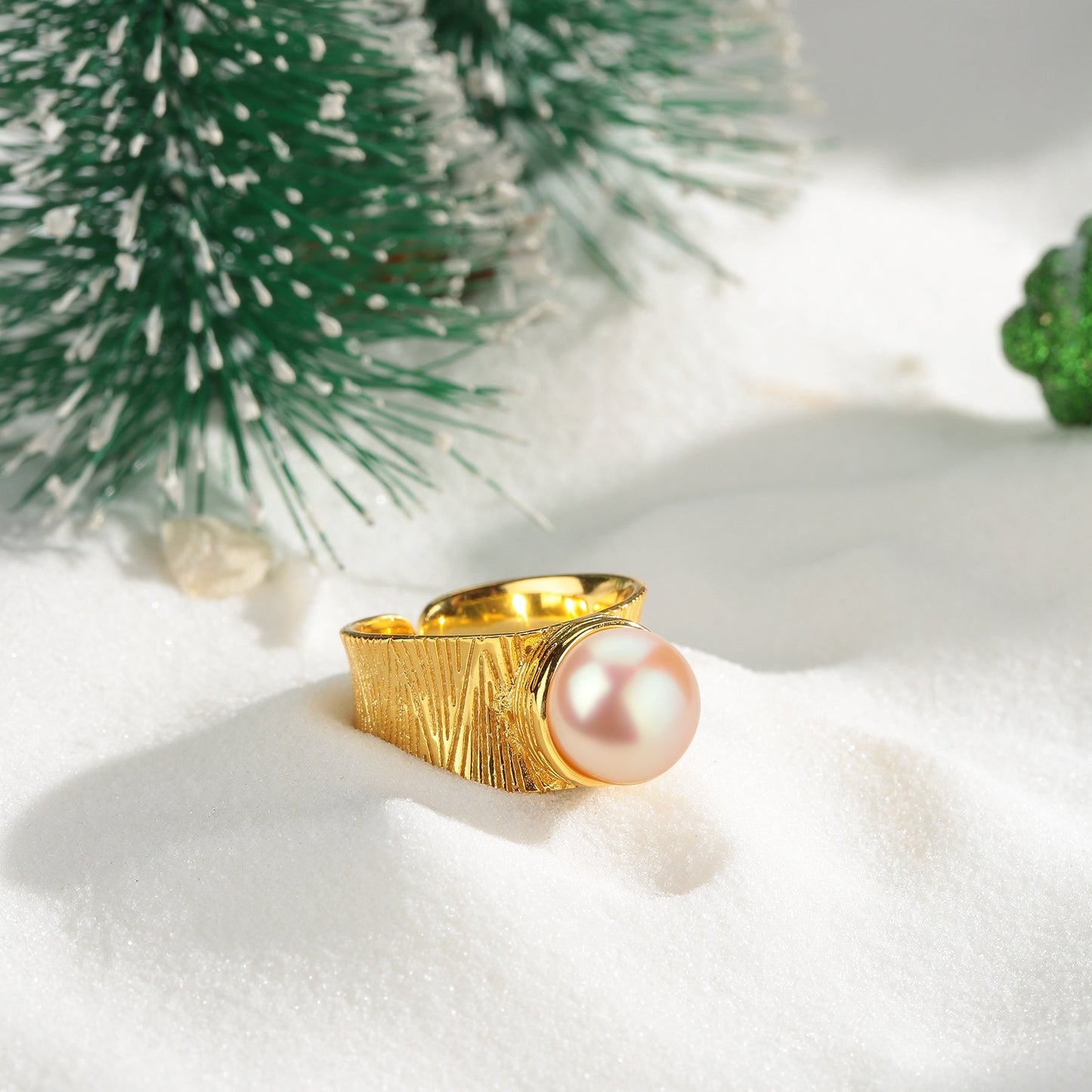 Pink Freshwater Pearl Wide Ring in 7-8mm Size