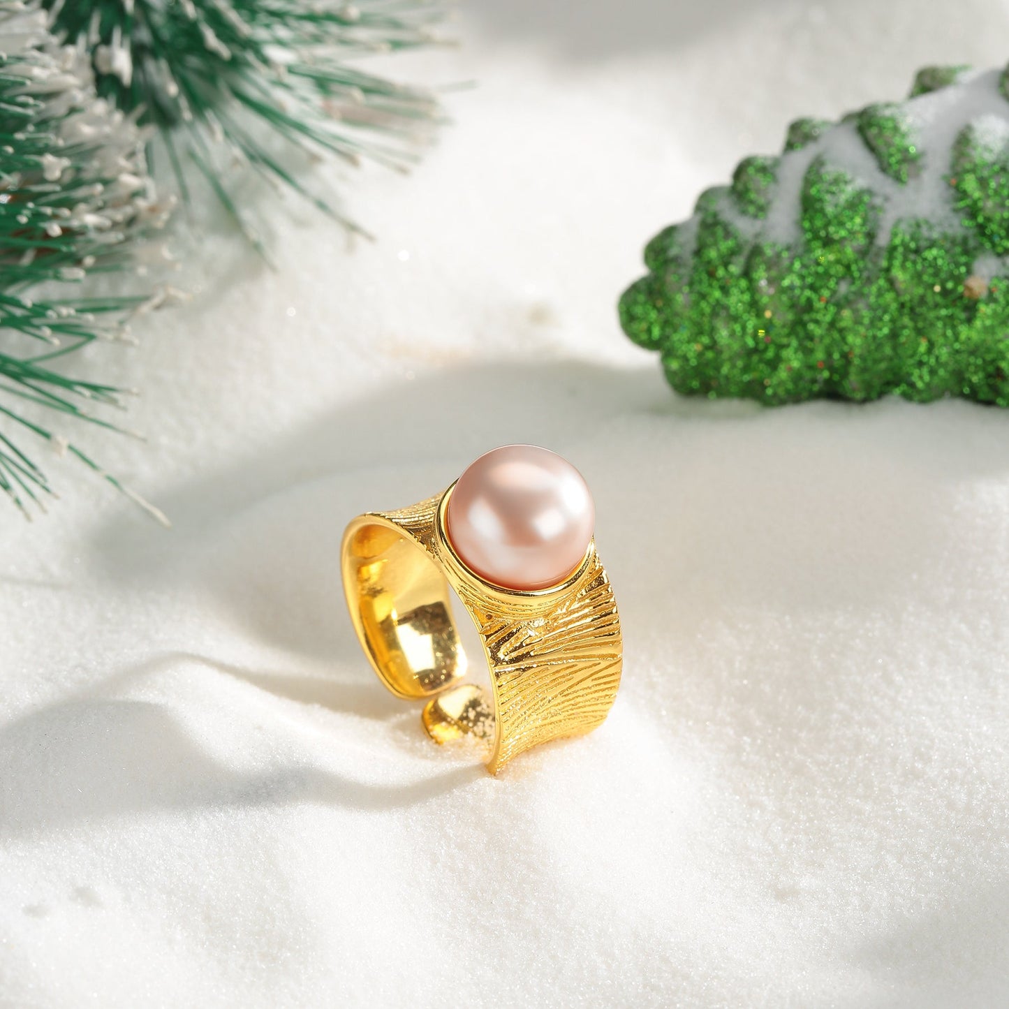 Pink Freshwater Pearl Wide Ring in 7-8mm Size