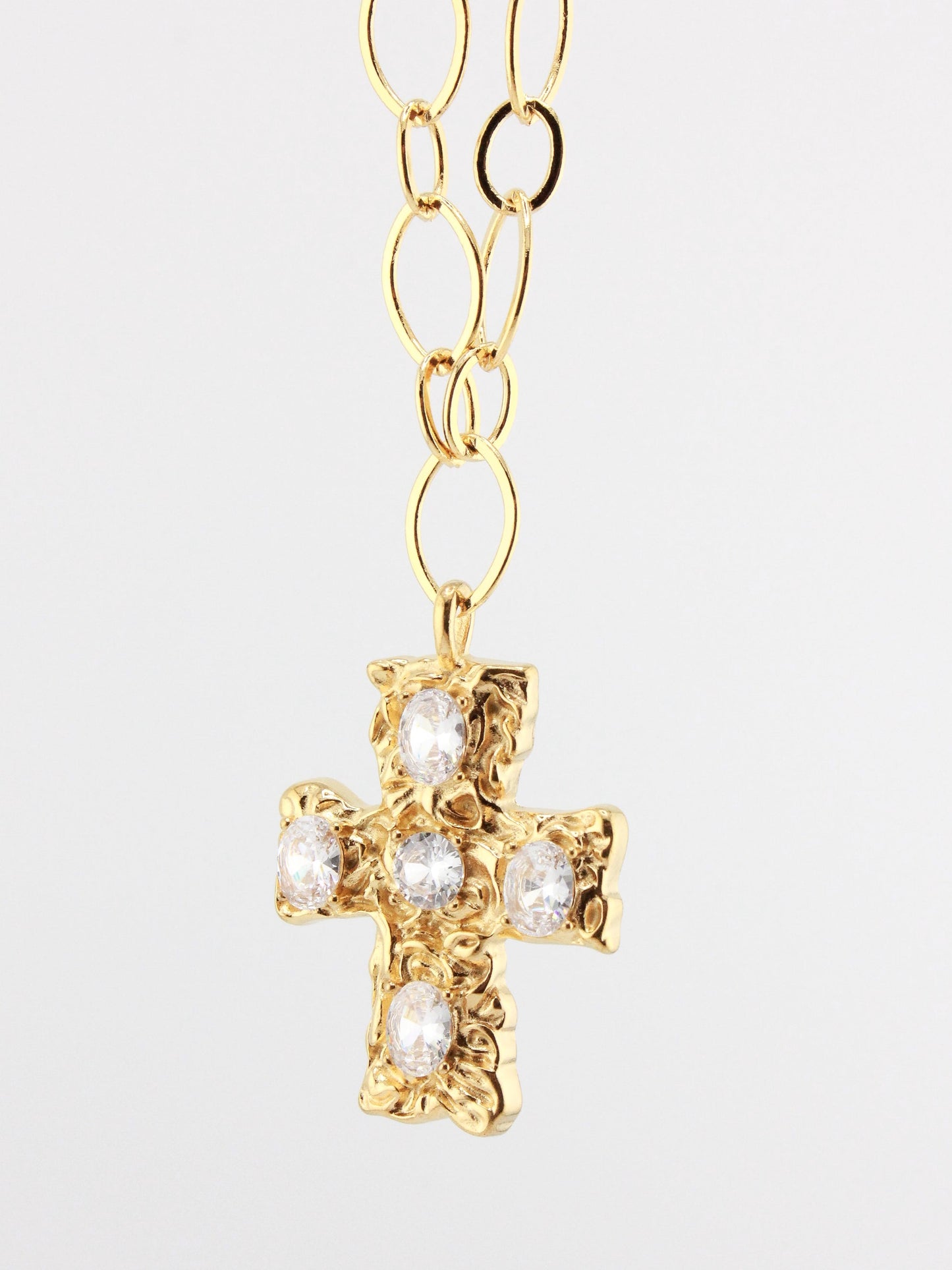 Zircon Cross Pendant on Oval Chain