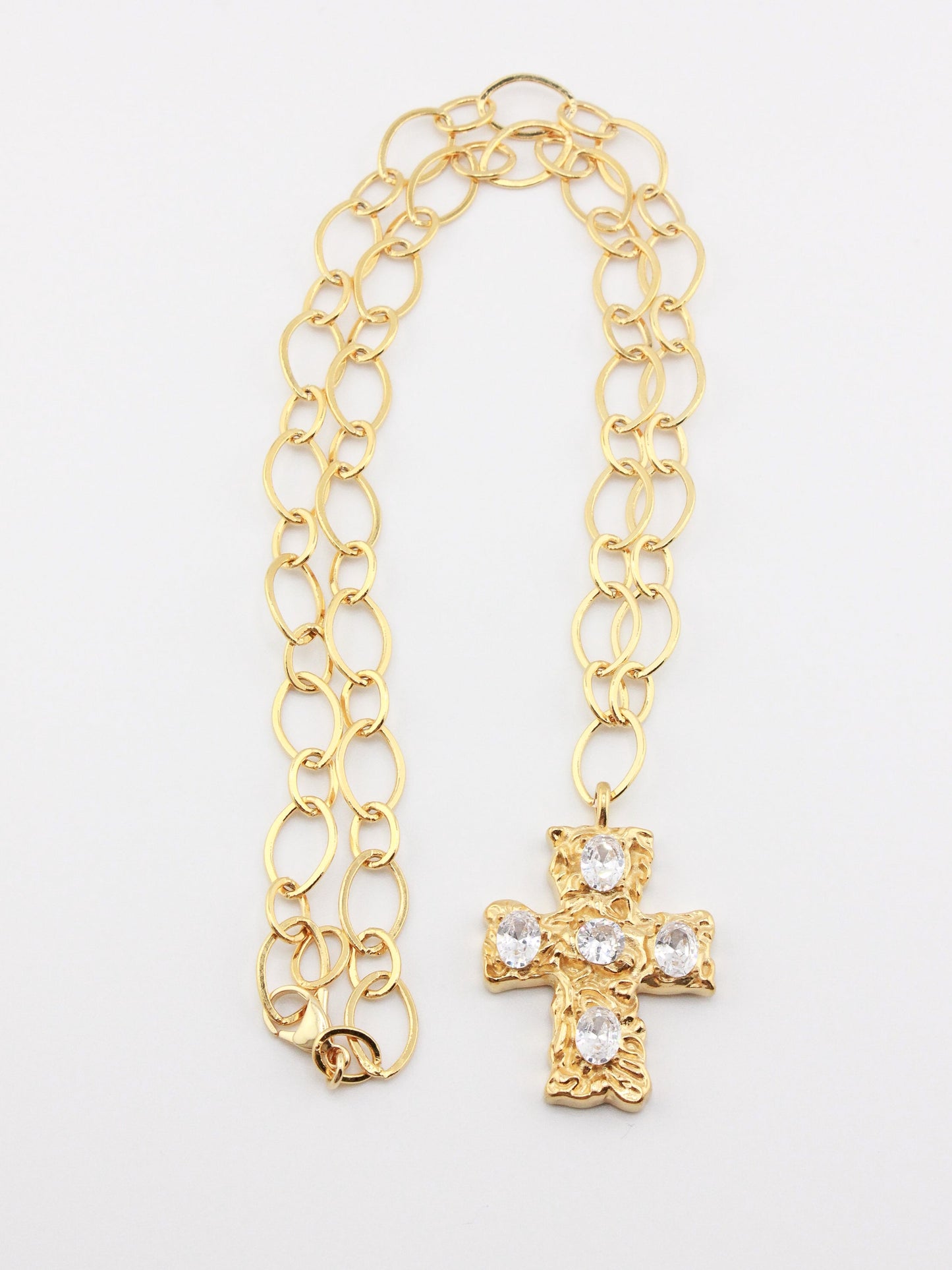 Zircon Cross Pendant on Oval Chain