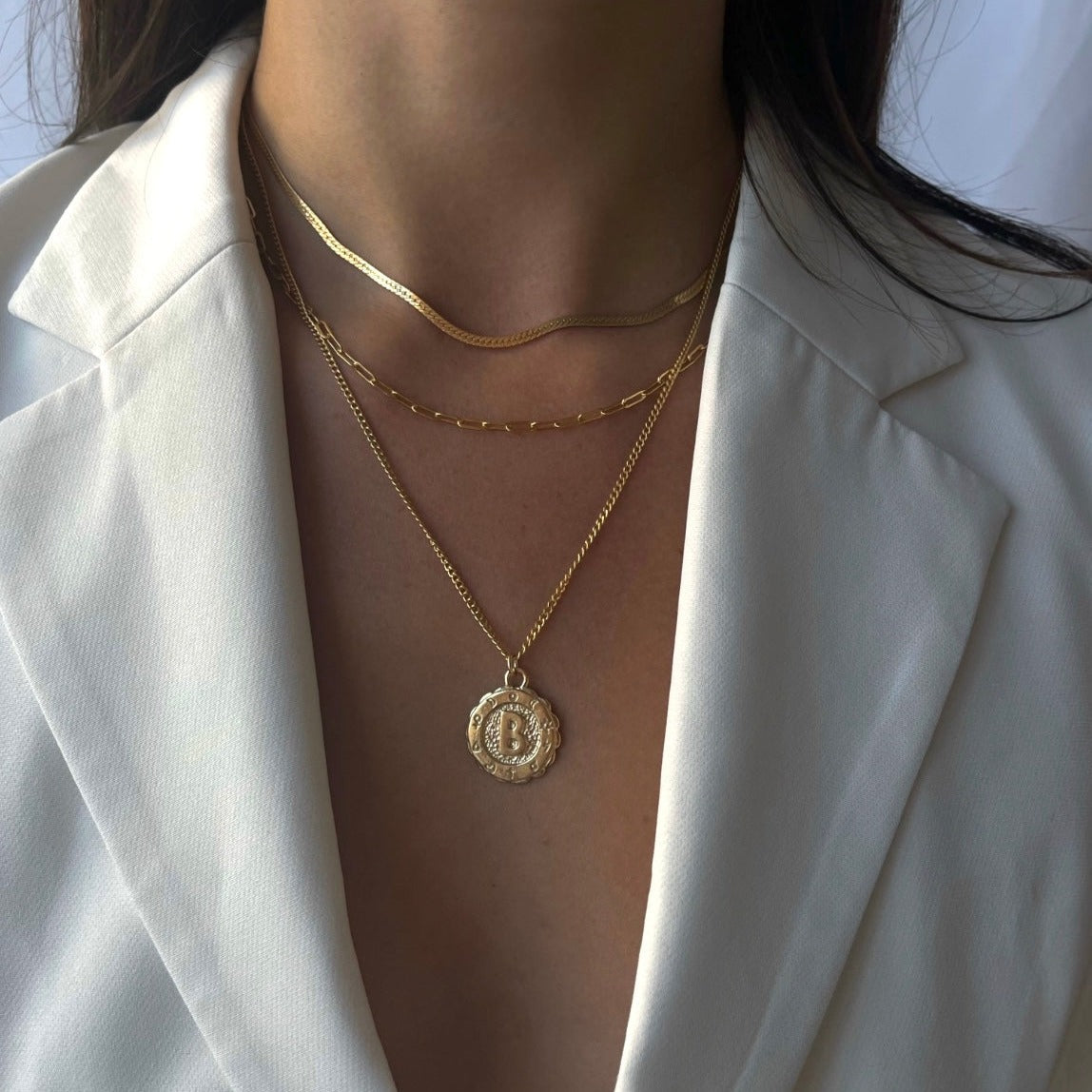 Herringbone and Paperclip Initial Necklace Set