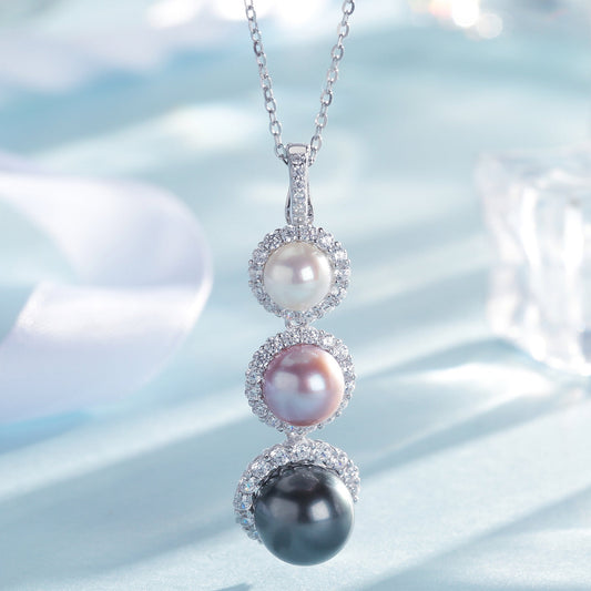 Radiant Trio Pearl Pendant Necklace with Three Pearls