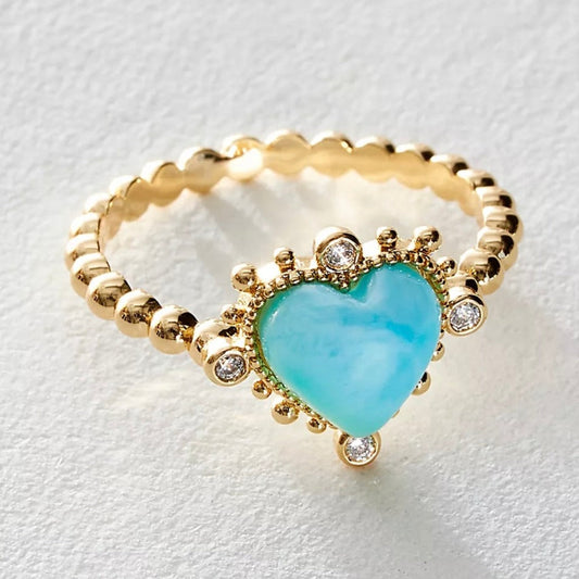 Larimar Heart Design Ring in Silver