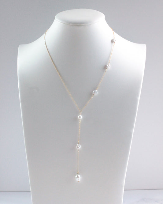 Delicate V Drop Necklace with Pearls