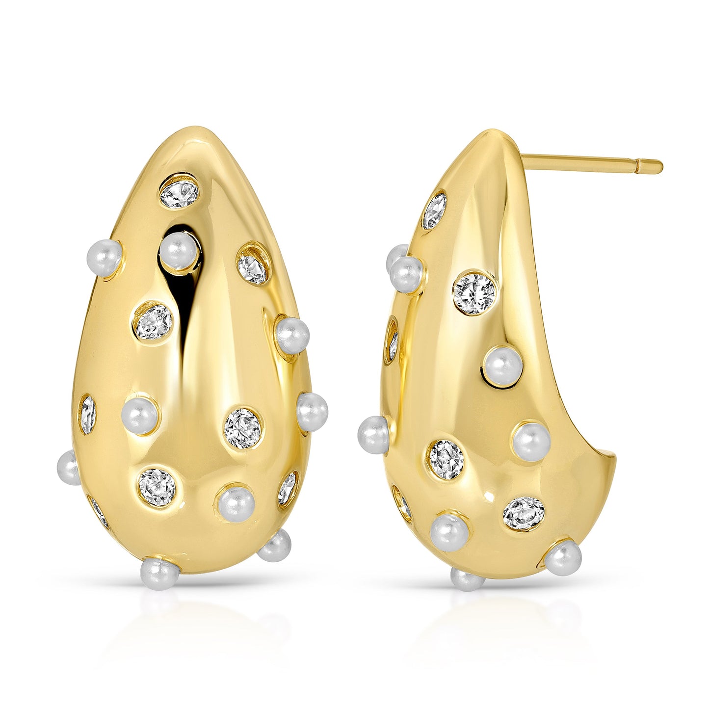 Pearl and CZ Water Drop Stud Earrings