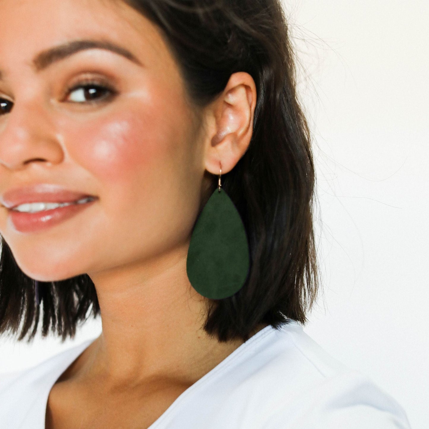 Suede Teardrop Earrings in Ivy Color