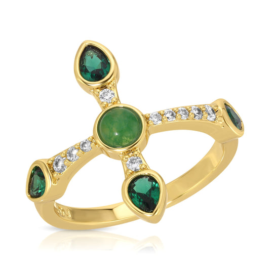 Green Jade Cross Design Ring