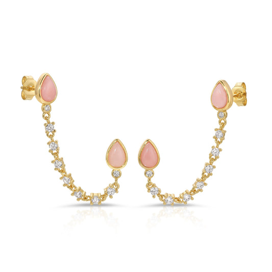 Double Stud Earrings with Pink Opal