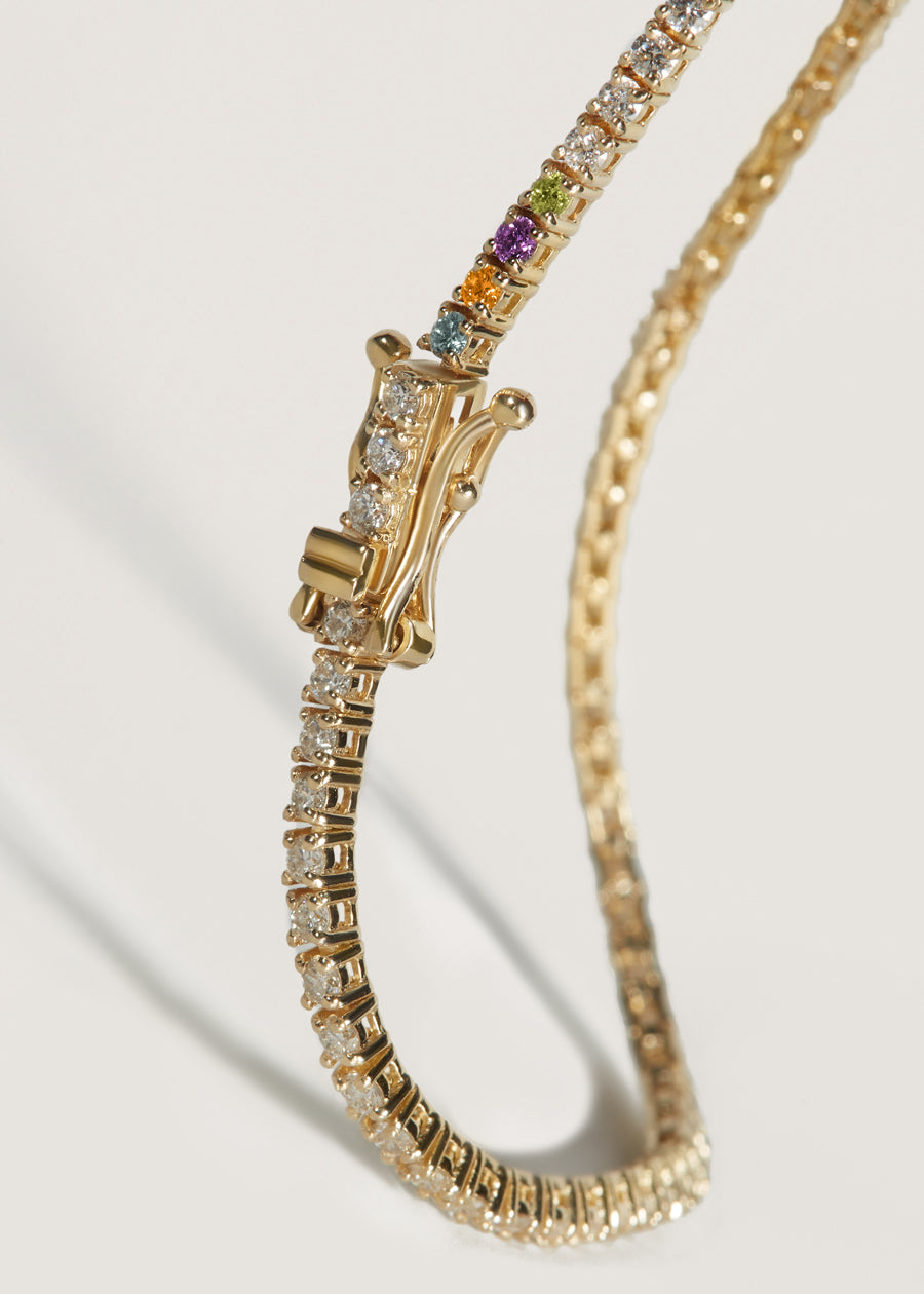 Petite Tennis Bracelet with Birthstones in Yellow Gold