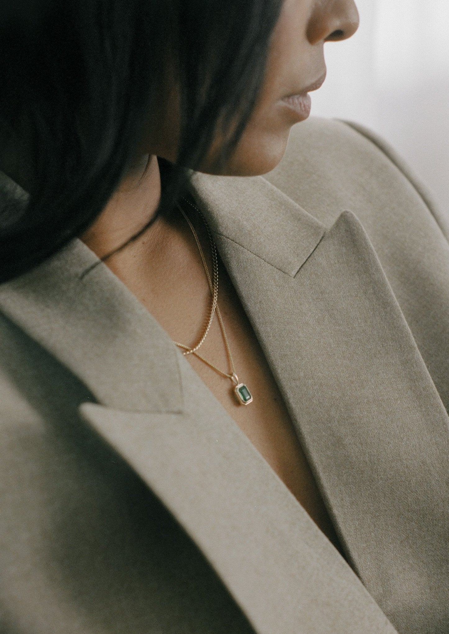 Emerald Cut Pendant Necklace in Emerald Green