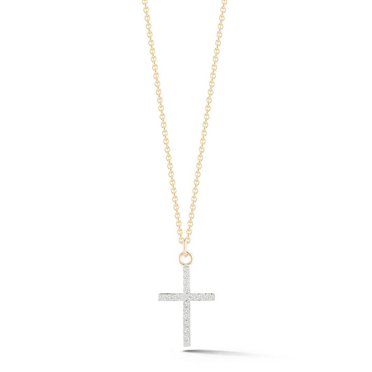 Small Diamond Cross Necklace in 14kt Gold