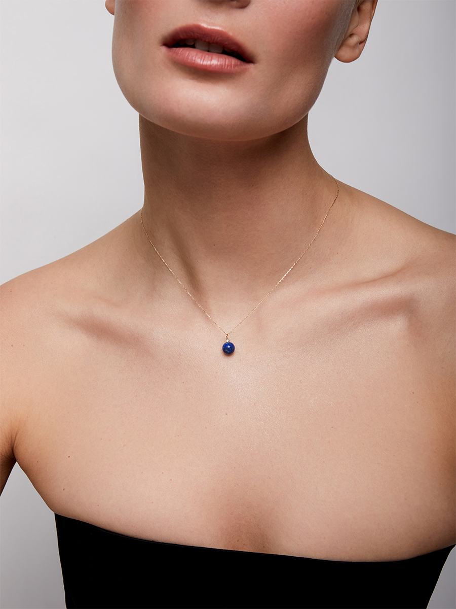 Gold Lapis Diamond Dot Necklace for Women