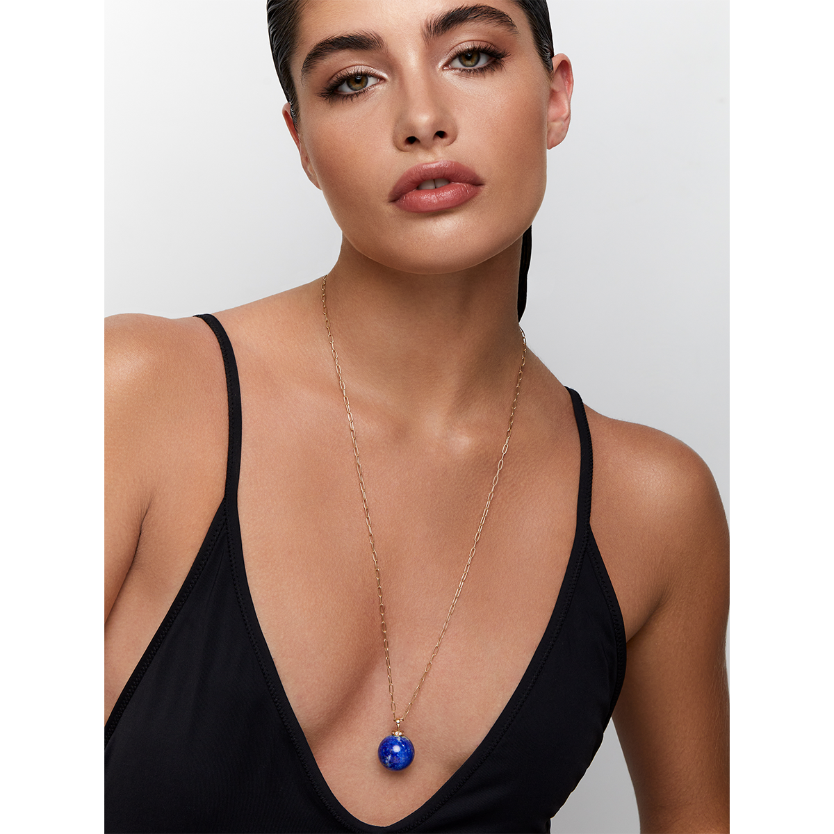 Lapis Drop Necklace with Gum Ball Design