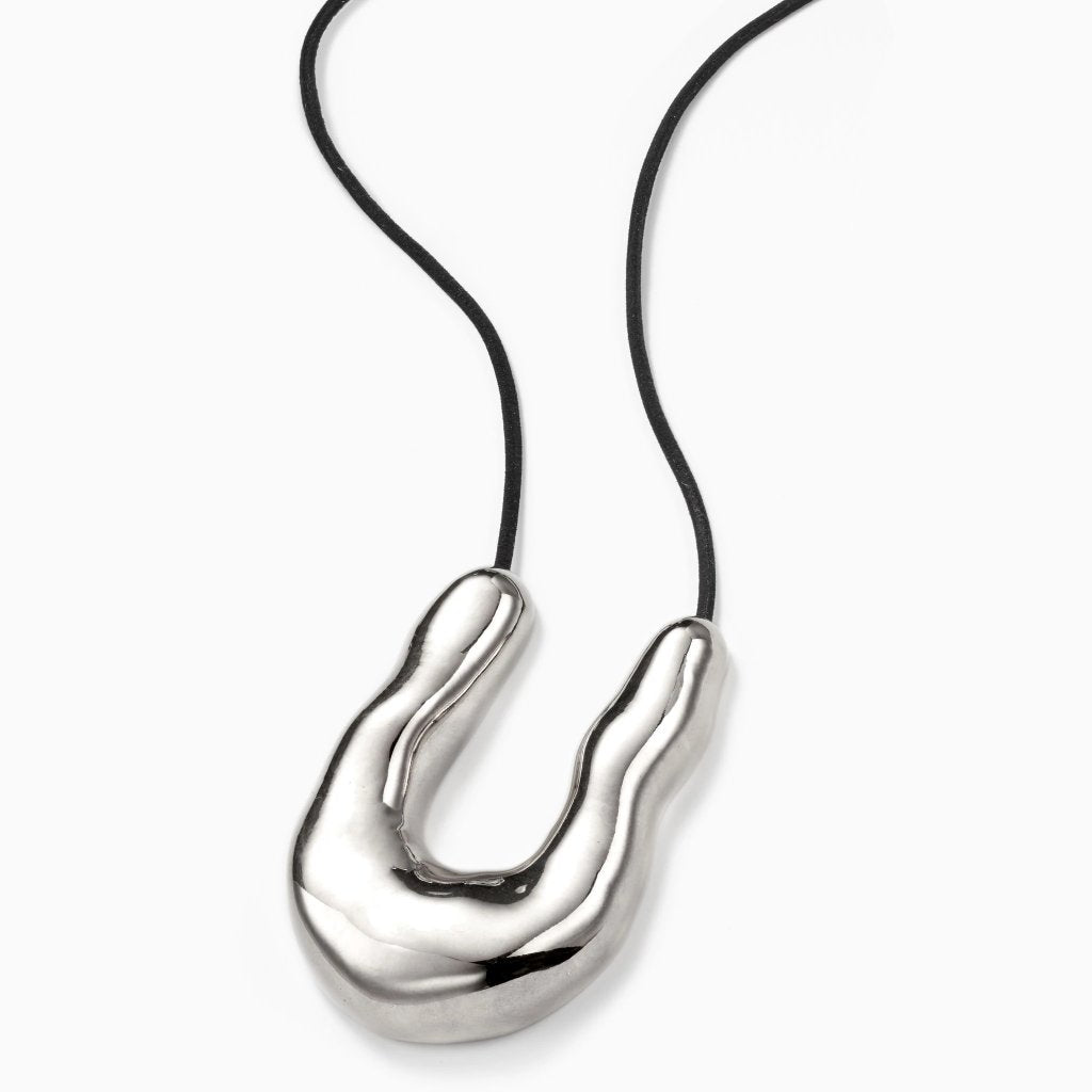 Large Wishbone Pendant Necklace in Silver