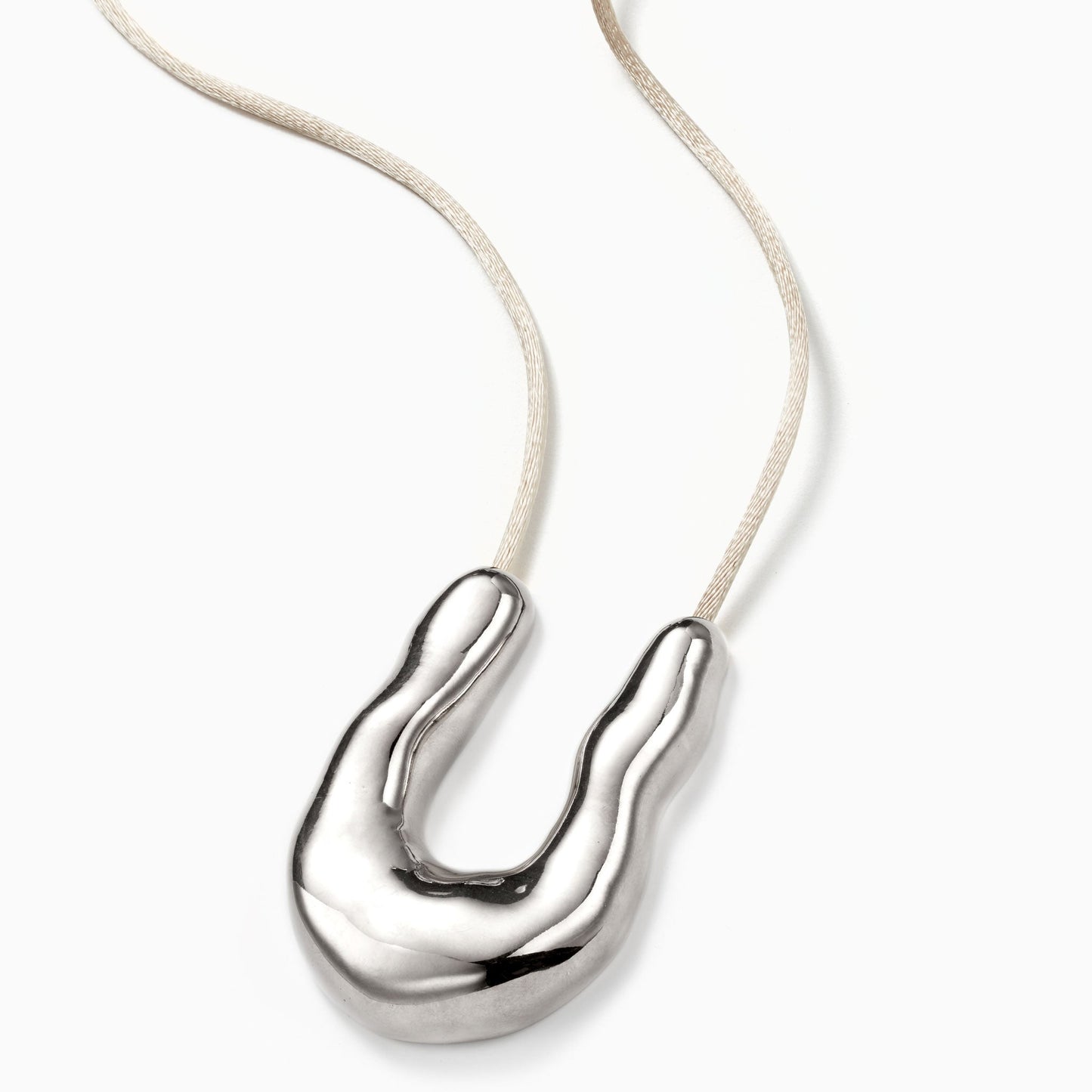 Large Wishbone Pendant Necklace in Silver