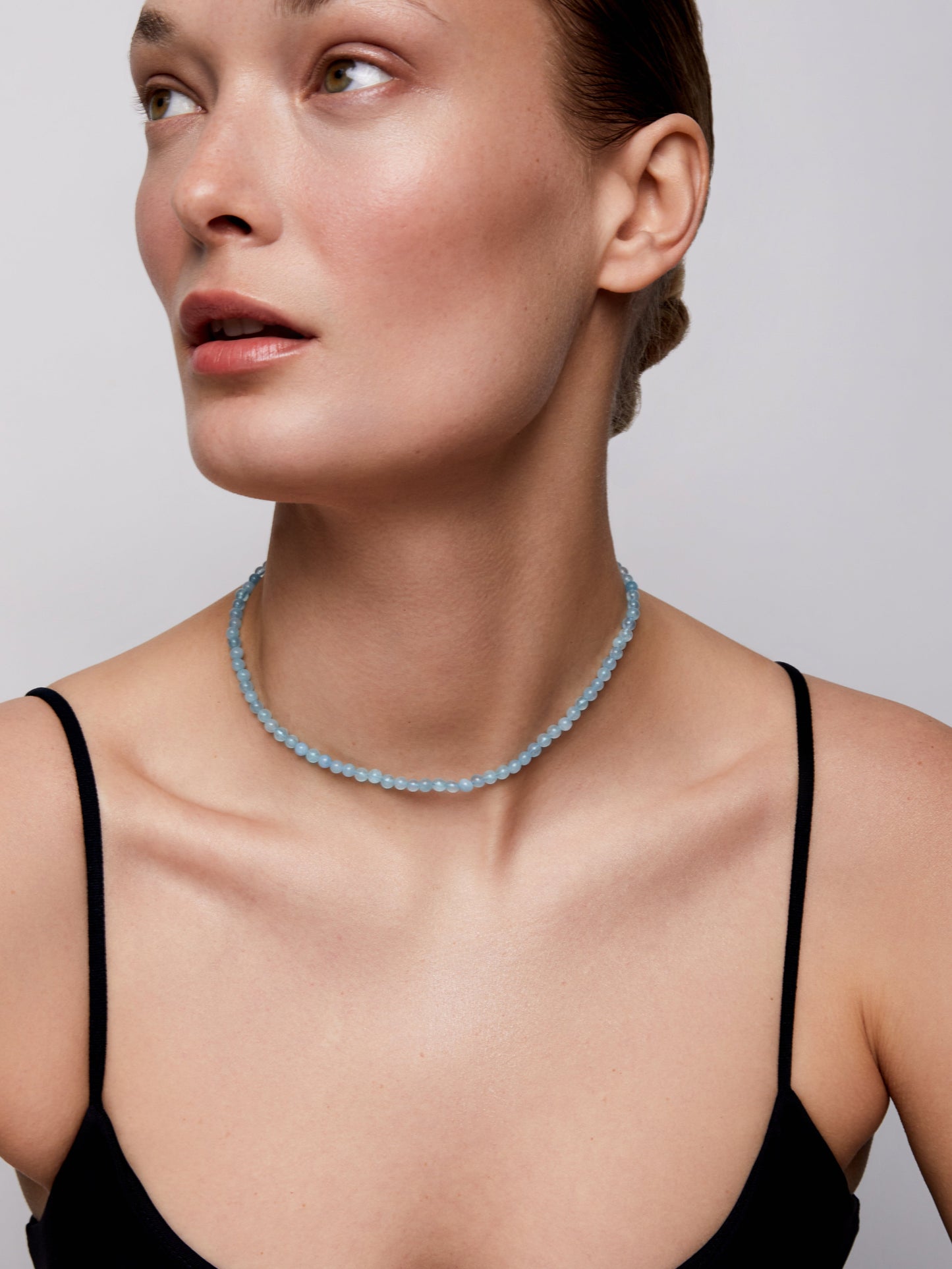 Beaded Aquamarine Choker Necklace for Women