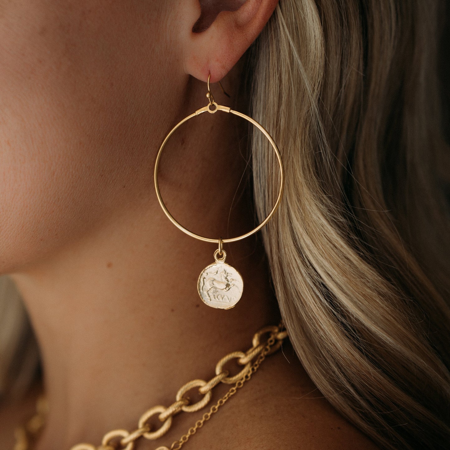 Coin Drop Hoop Earrings in Elegant Design