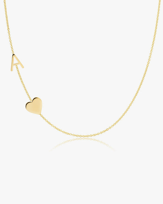 Heart Pendant Letter Necklace in Yellow Gold