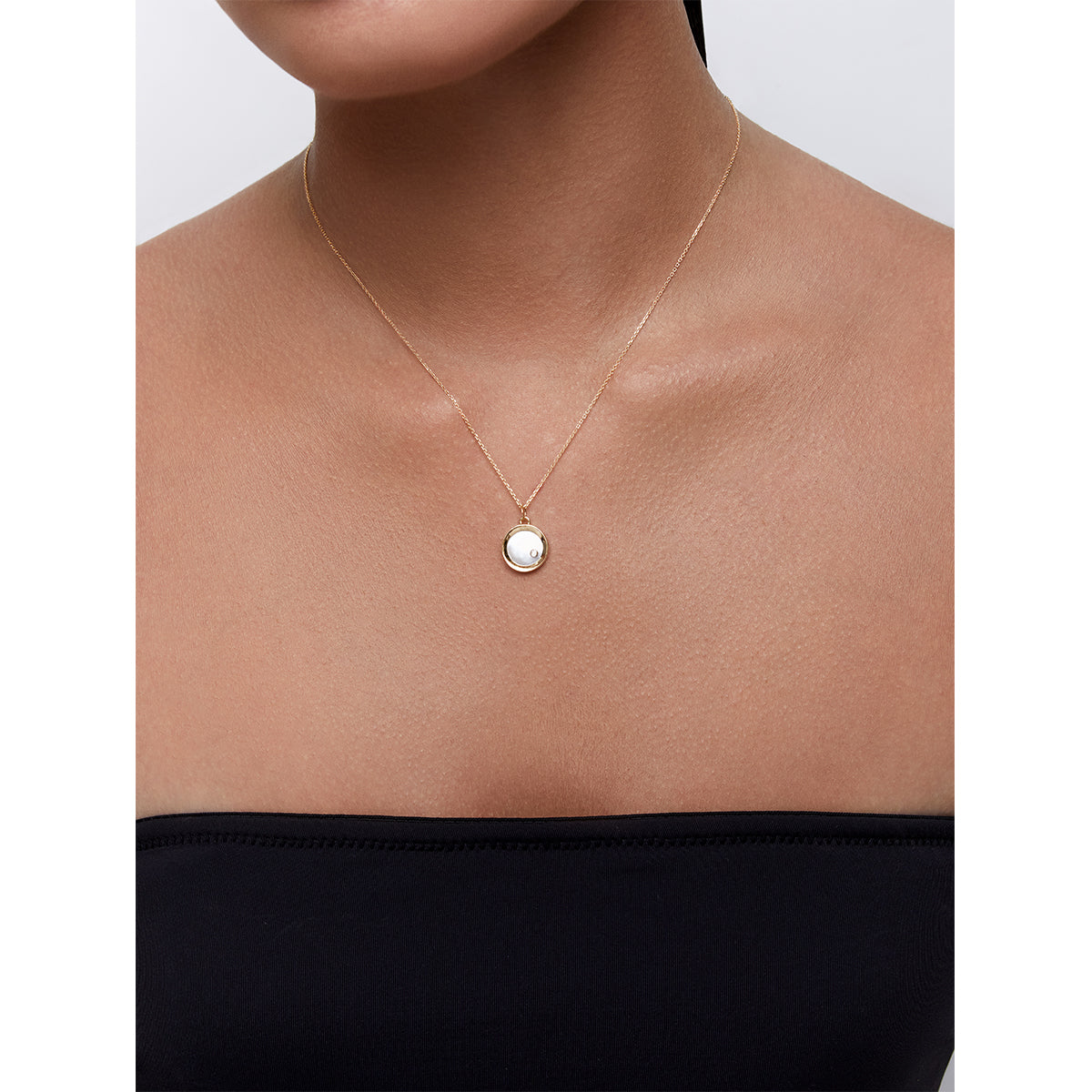 Diamond Dot Coin Necklace with Mother of Pearl