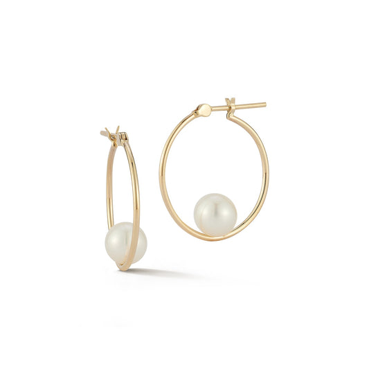 Suspended Pearl Hoop Earrings in 14kt Gold