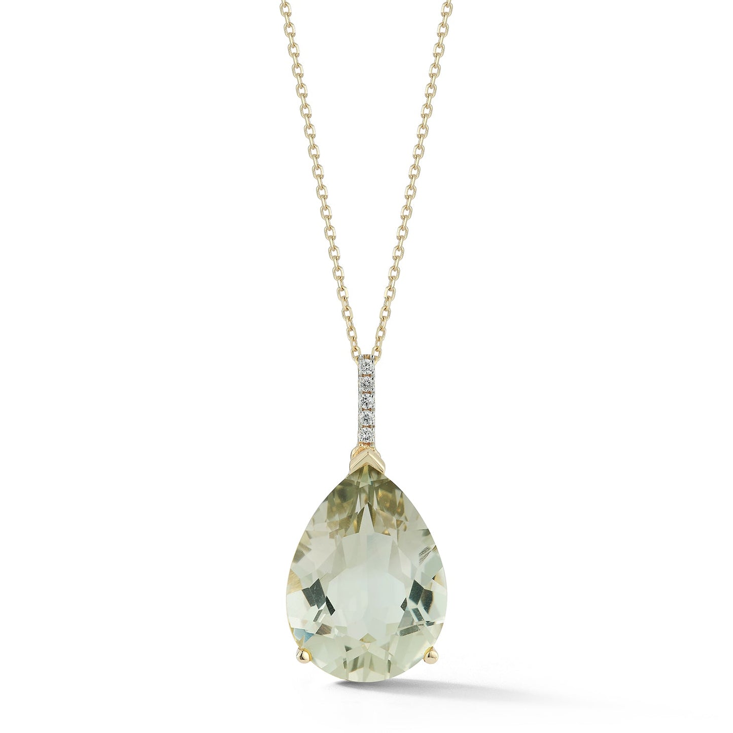 Green Amethyst Pear Necklace in 14kt Gold