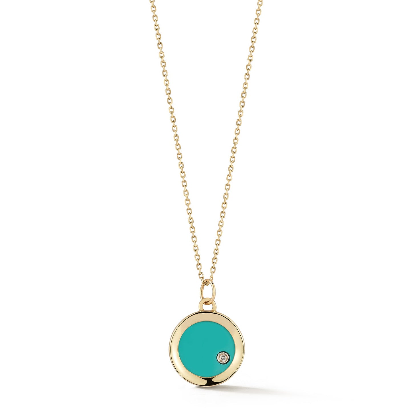 Turquoise Diamond Dot Coin Necklace in 14kt Gold