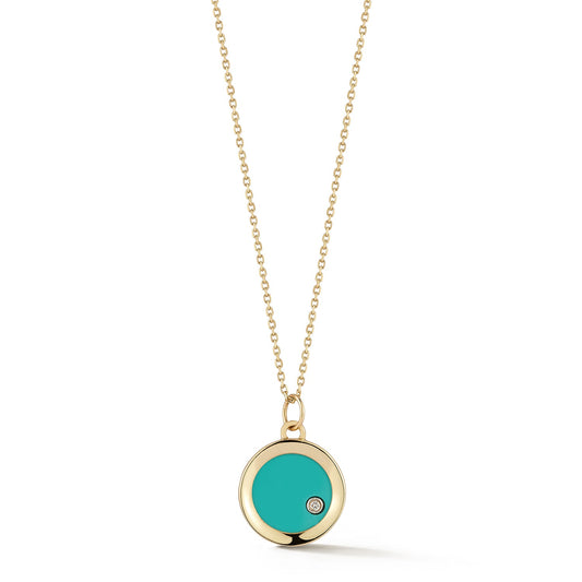 Turquoise Diamond Dot Coin Necklace in 14kt Gold