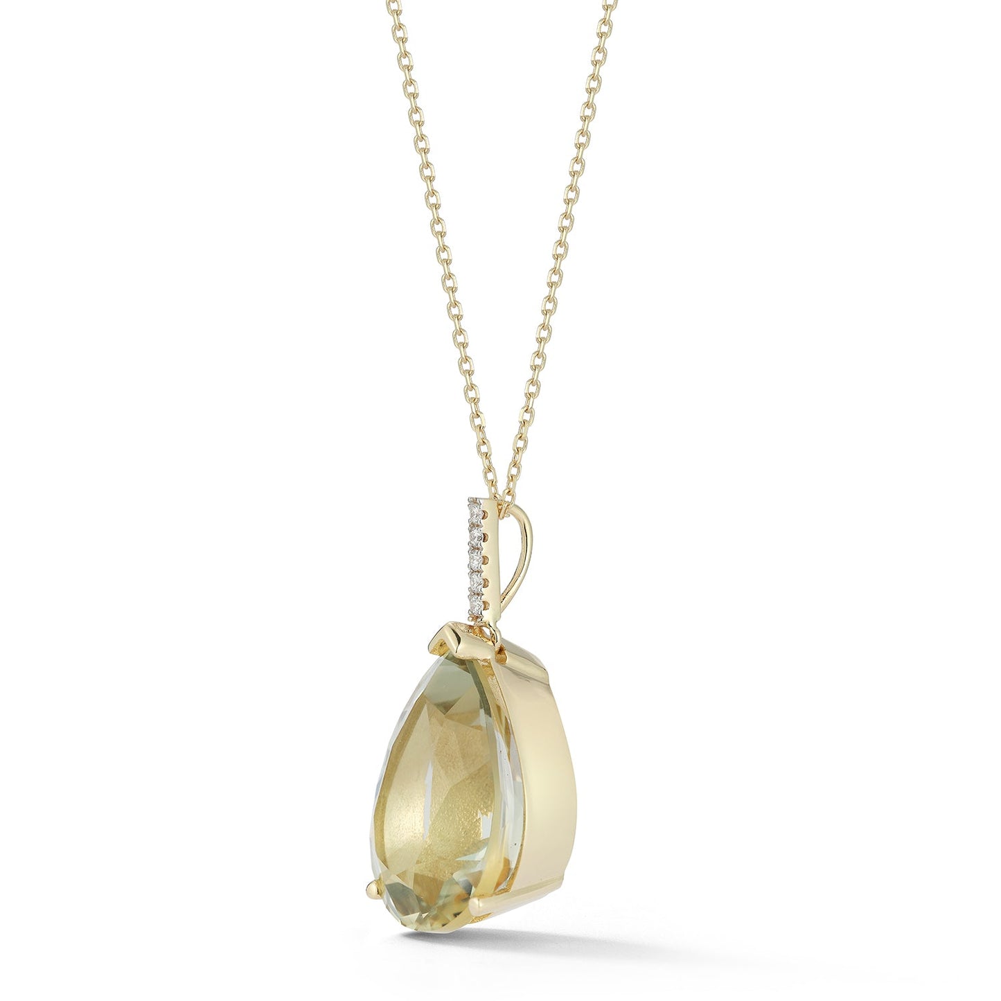 Green Amethyst Pear Necklace in 14kt Gold