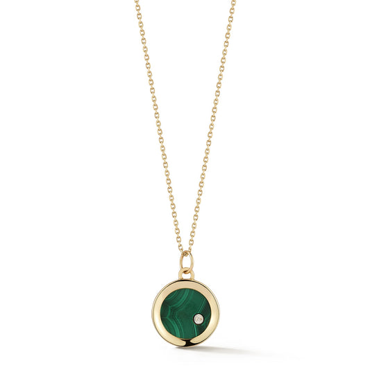 Malachite and Diamond Coin Necklace in 14kt Gold