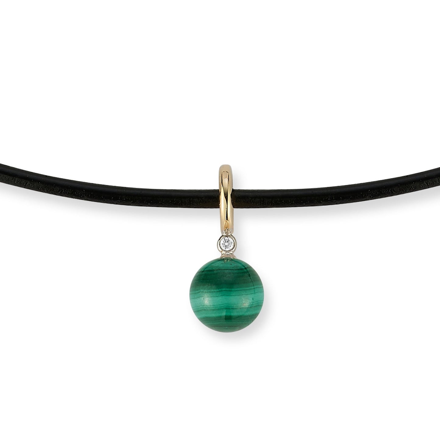 Diamond and Malachite Leather Cord Necklace