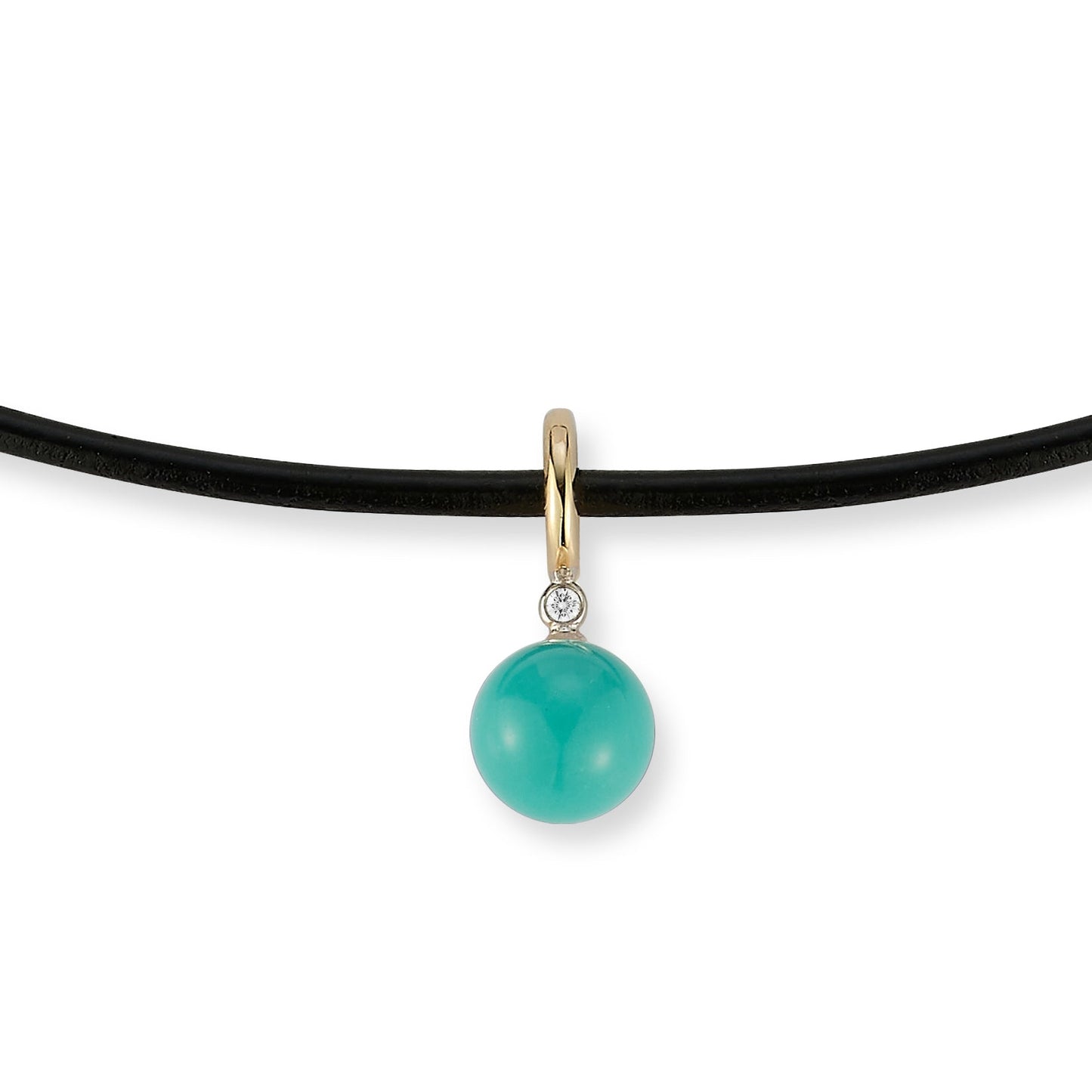 Turquoise Dot Necklace with Diamond on Leather Cord