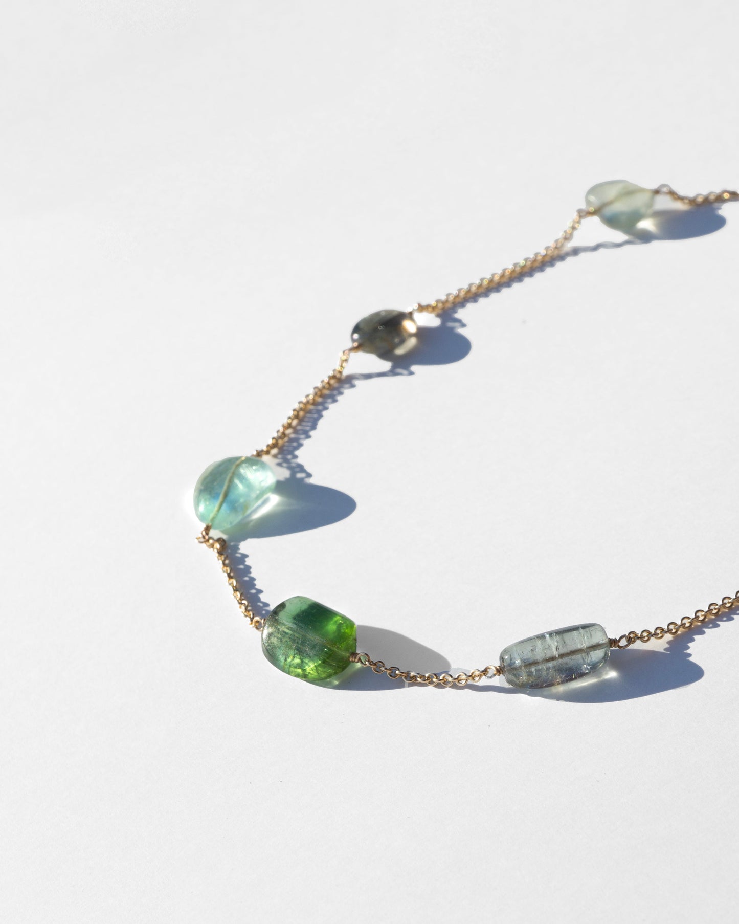 14K Chain Necklace with Multiple Tourmalines