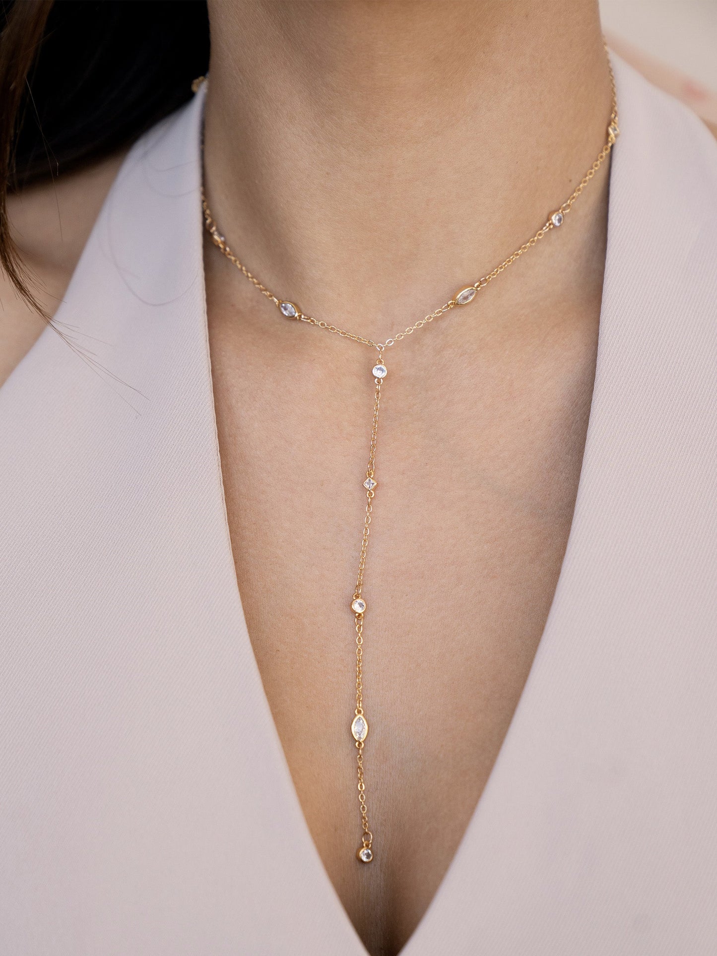 Crystal Dotted Simple Lariat Necklace Design