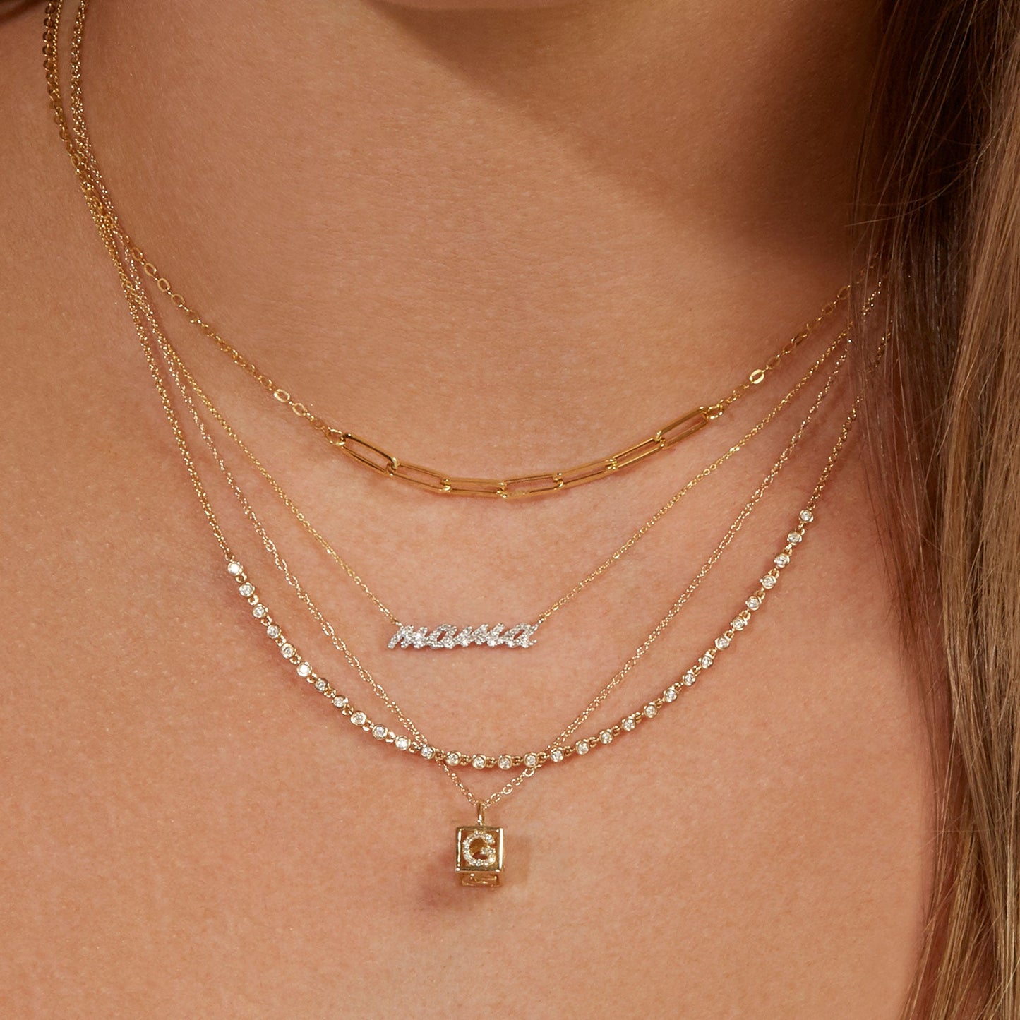 Diamond Initial Necklace with Baby Block Design