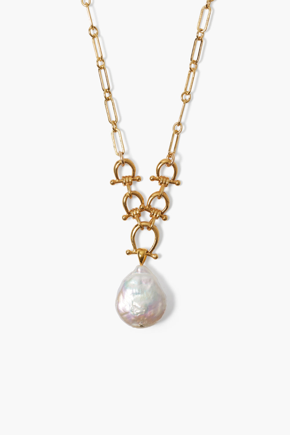 Gold Necklace with White Pearl Design