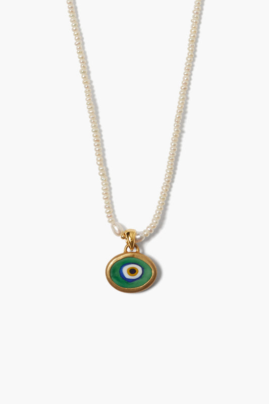 Evil Eye Necklace with White Pearl Detail