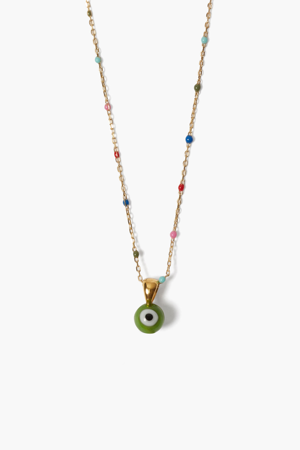 Green Evil Eye Necklace in Silver