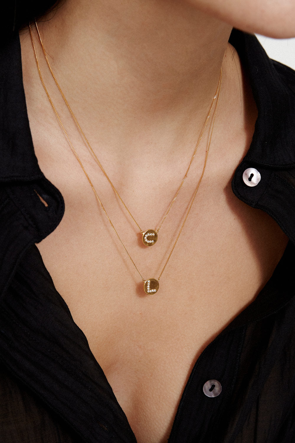 Gold Diamond Initial Coin Necklace