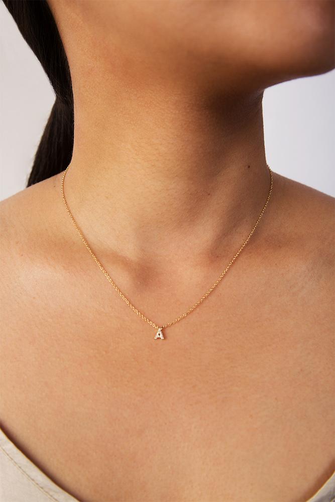 Gold and White Diamond Initial Necklace