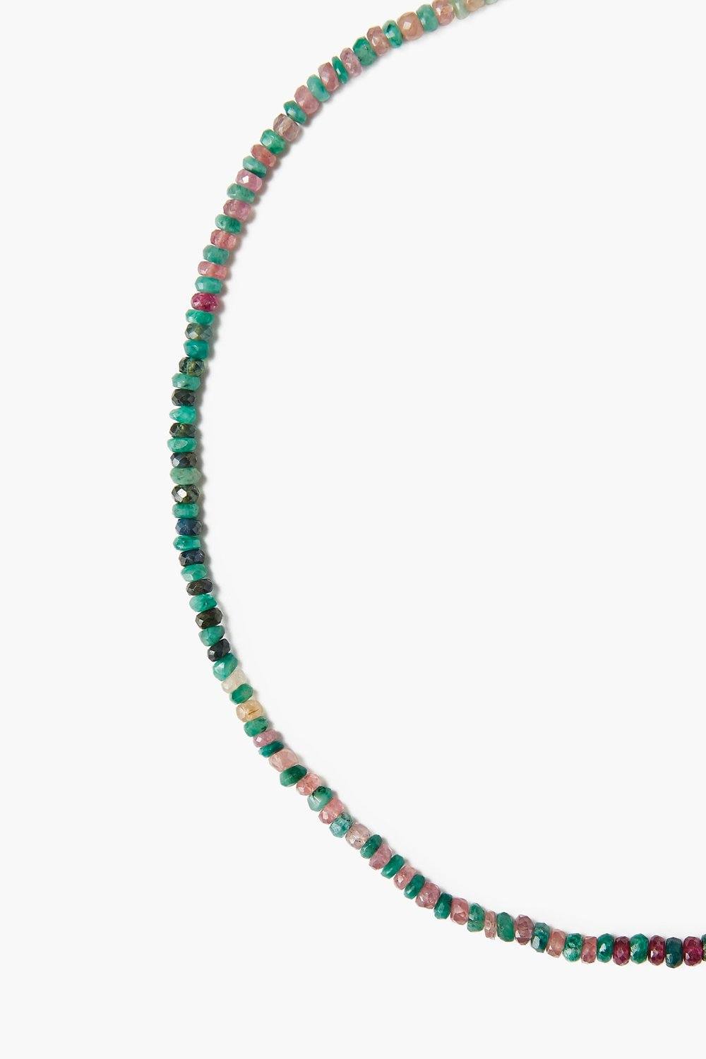 Emerald and Pink Sapphire Puka Necklace in 14k Gold