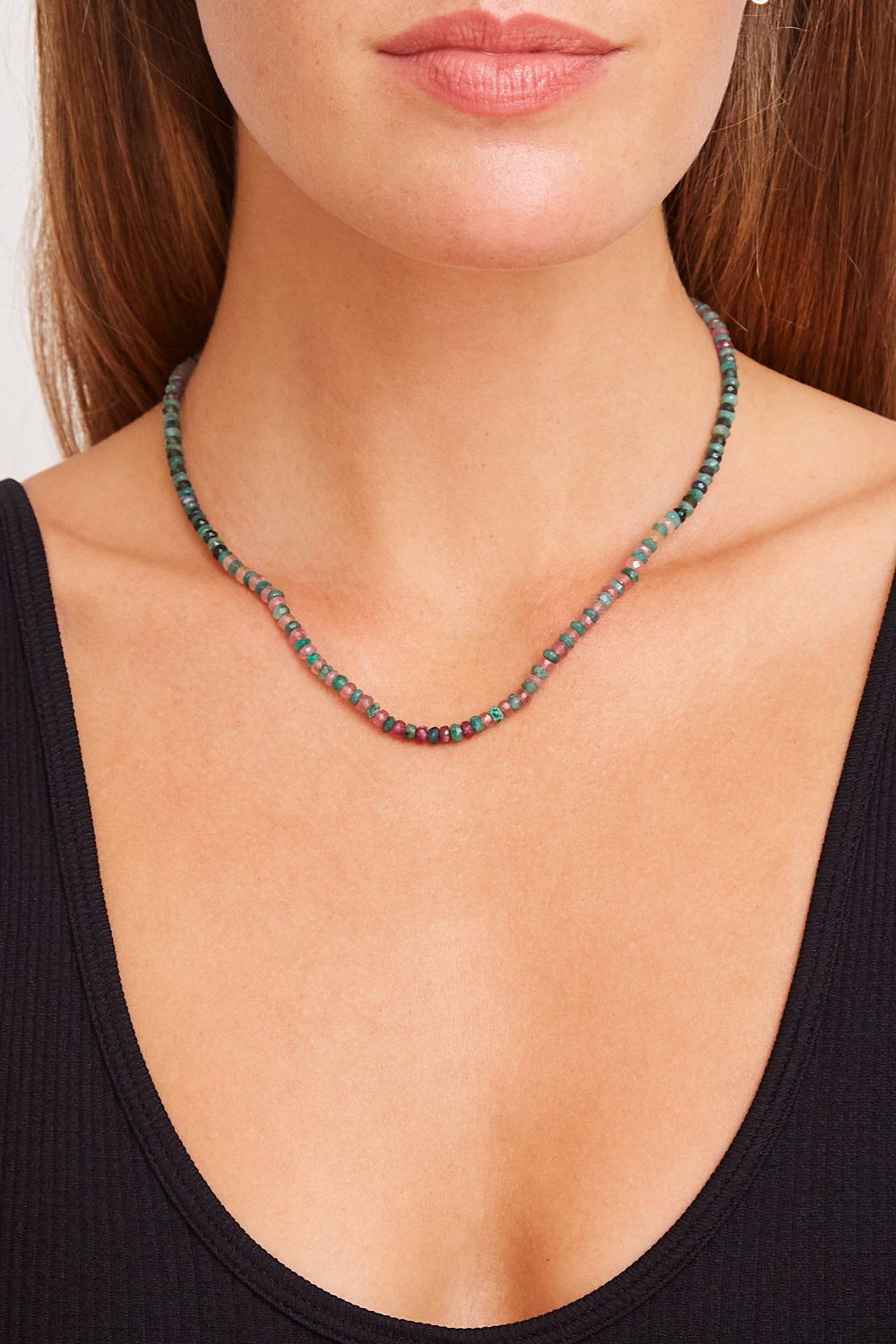 Emerald and Pink Sapphire Puka Necklace in 14k Gold