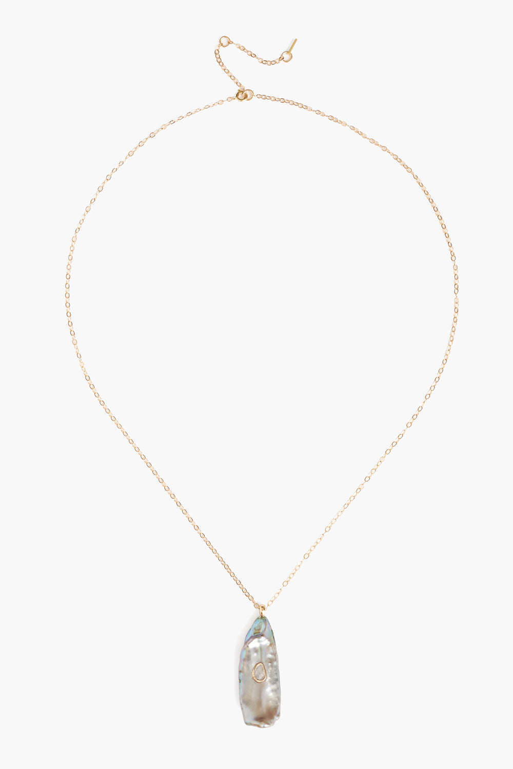 Green Biwa Pearl Necklace in 14k Gold